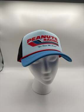 NWT Peanuts Snoopy Racing Trucker Hat You Drive Me Crazy Mesh Snapback Cap